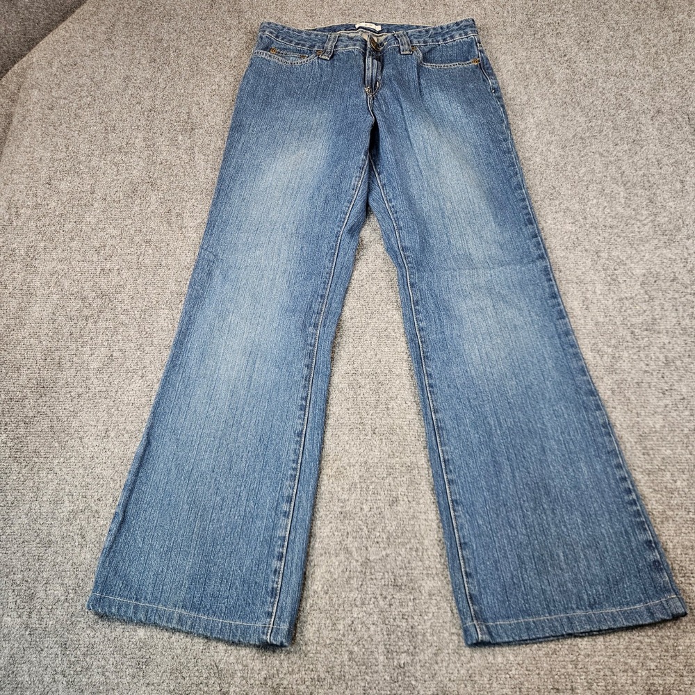 Metro 7 Blue Black Wide Leg Flare Jeans Womens 10 Cotton Y2K FFM7M-678